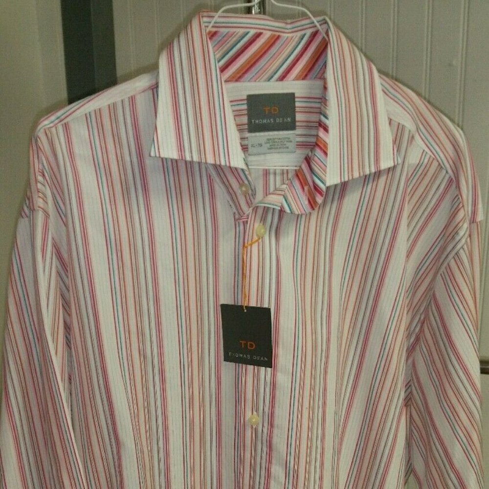 Thomas Dean Multi Color Pink Stripe Button-Front